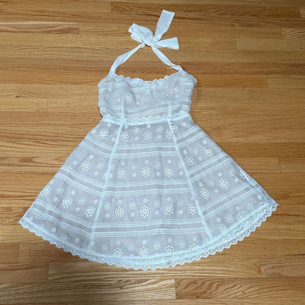 Forever 21 Large Lined White Eyelet Dress Tie Back Halter